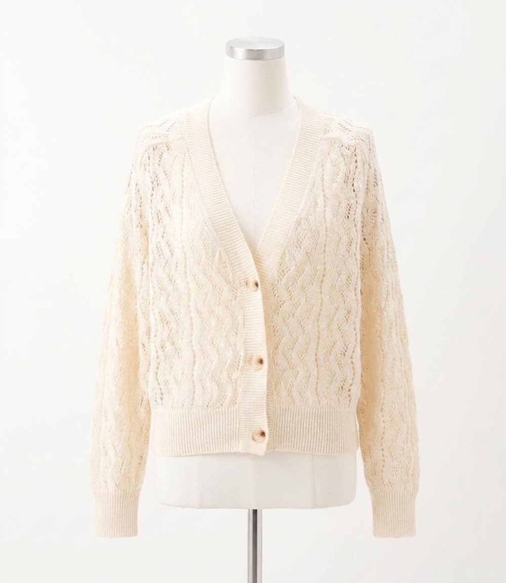 NEW KAREN KANE puff sleeve crochet sweater cardigan - petite in natural